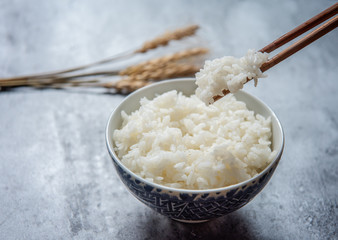 A bowl of rice on the table