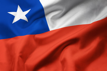 Satin texture of curved flag of Chile - obrazy, fototapety, plakaty