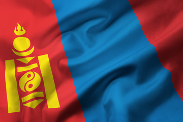 Naklejka premium Satin texture of curved flag of Mongolia