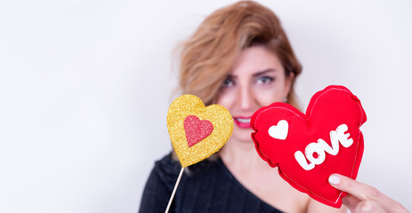 Beautiful model Girl with Valentine Heart shaped gift