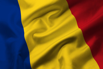 Satin texture of curved flag of Romania
