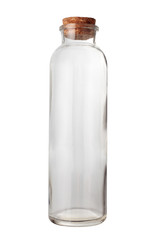 empty glass bottle of water isolated on white background