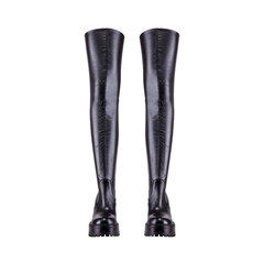 High women's leather boots above the knee on a white