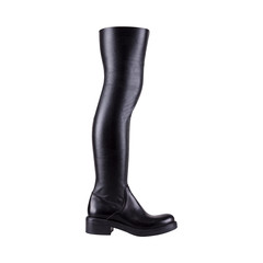 Black women leather boots on white background