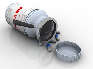 3d illustration Medical bottles with drugs search