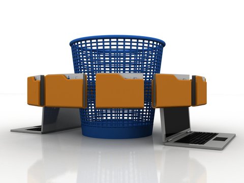 3d rendering computer folder network with recycle bin
