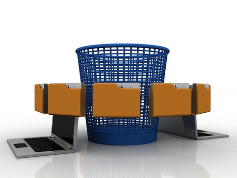 3d rendering computer folder network with recycle bin