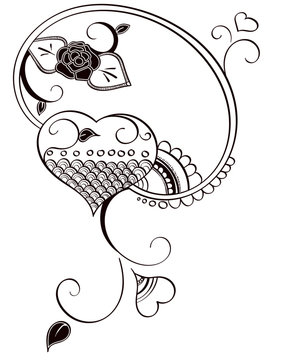 Heart and Rose Henna Inspired Decal