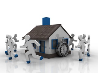 3D rendering Real estate industry with stop watch around family
