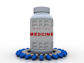 3d illustration Medical bottles with drugs