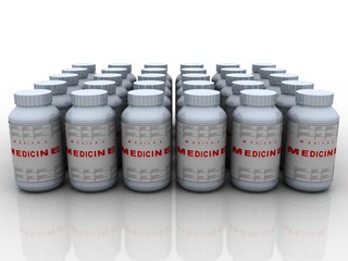 3d illustration Medical bottles with drugs
