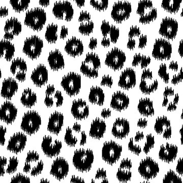 Black and white abstract leopard animal print ikat vector seamless pattern