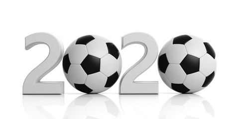 Soccer, football. New year 2020 with soccer ball isolated on white background. 3d illustration