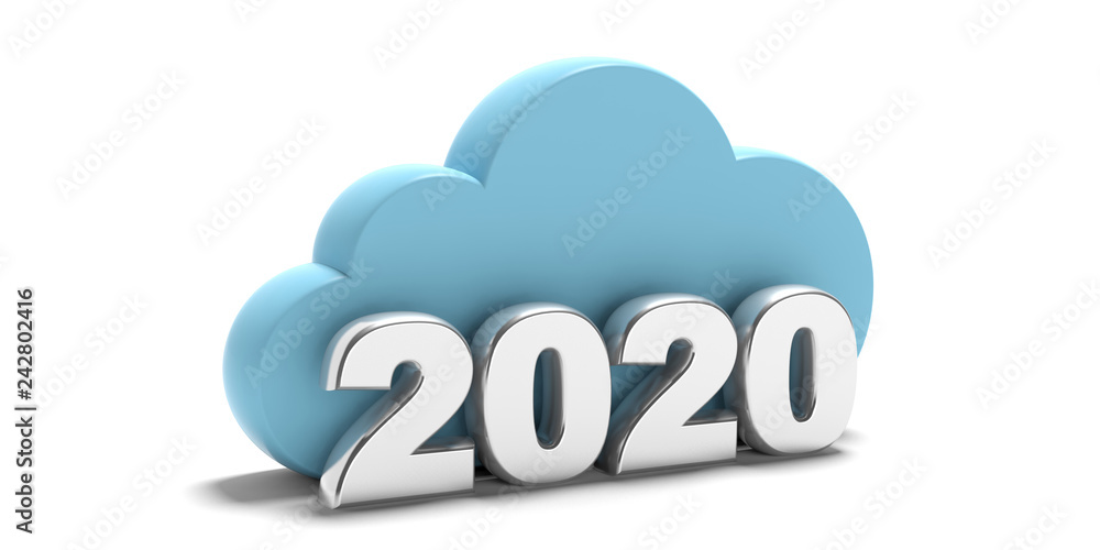 Poster 2020. new year and data storage computing cloud isolated on white background. 3d illustration
