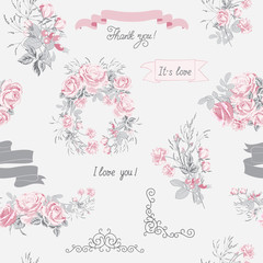 set of wedding bouquets of pink roses, arrangement