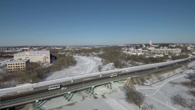 road bridge top view, shooting from quadrocopter