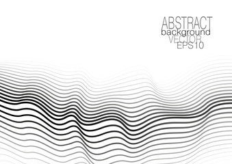 Modern template with op art pattern. Monochrome undulating lines on white background. Vector abstract layout for brochure, leaflet, flyer, book, poster, presentation. EPS10 illustration