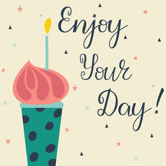 Birthday cupcake with a candle.