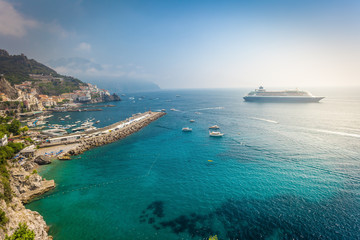 Amalfitan coast with cruise liner