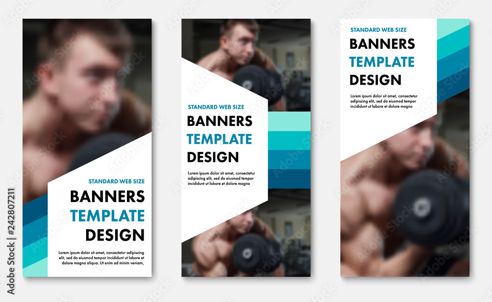 Poster Set of vector web banners with color elements and white shapes for text.