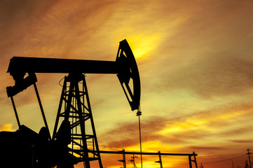 Pump jack. Extraction of oil. Petroleum concept.