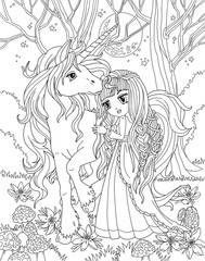 Coloring page The Fairy and Unicorn