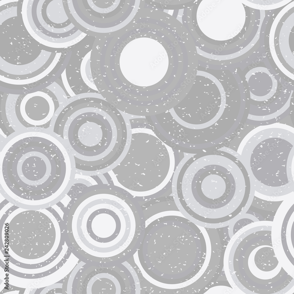 Poster Modern vector abstract seamless geometric pattern with  circles in retro scandinavian style. Neutral gray and white colored shapes with worn out texture.