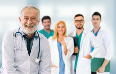 Healthcare people group. Professional doctor working in hospital office or clinic with other...