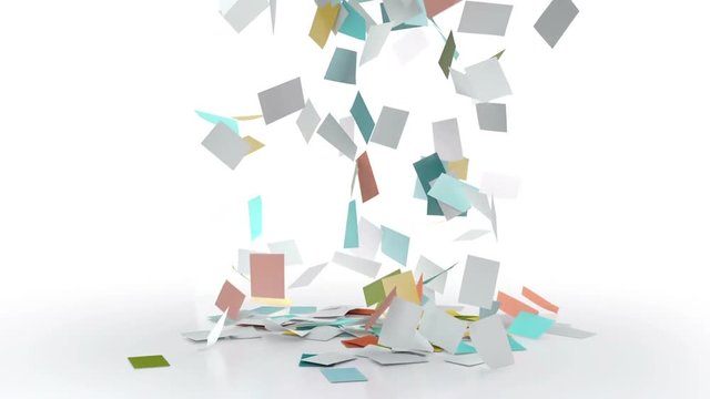 flying paper sheets on white background