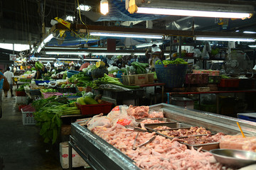 Marktstände in Thailand, Obst,Fleisch, Fisch, Gemüse