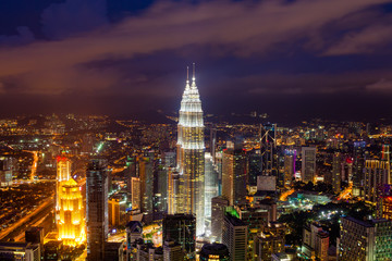 The Petronas Towers, twin skyscrapers in Kuala Lumpur, Malaysia.