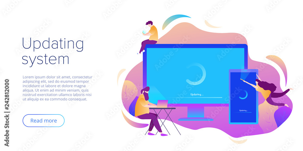 Wall mural system update or software installation concept in flat vector design. creative illustration for comp