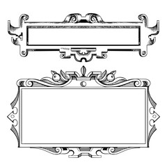 Cartouche for an old geographical map. Ancient frame for the signature. Hand-drawn sketch vector - obrazy, fototapety, plakaty