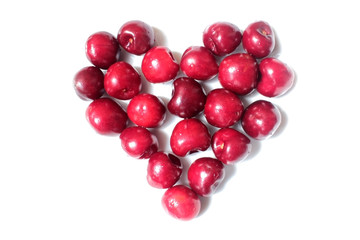 love heart red cranberries on white background 