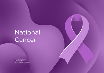 National Cancer Prevention Month in USA America. Lavender ribbon Cancer Awareness Products. February. A sign of support for those living with all types of cancer.