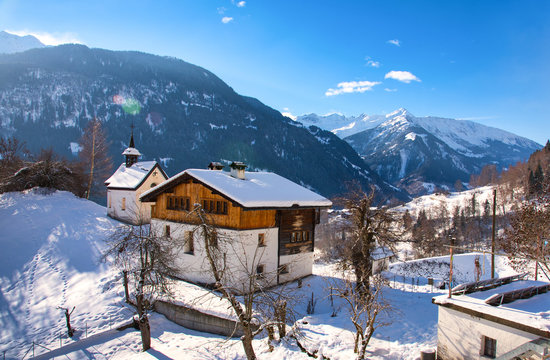 Landscape countryside, Swiss alps. winter time