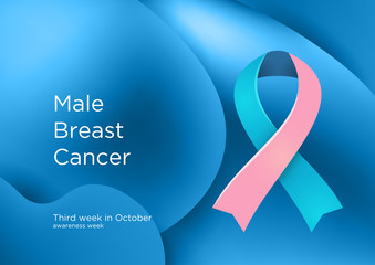 Male Breast Cancer awareness week in third week in October. Male breast neoplasm. Pink and Blue color ribbon Cancer Awareness Products.