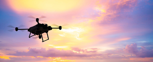 Fototapeta na wymiar flying drone in sky