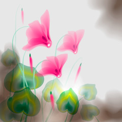 Vector illustration of cyclamen flowers. Cyclamen ink effect. Stylization under the work of Chinese artists.