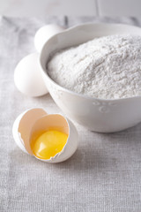flour and raw chicken eggs.