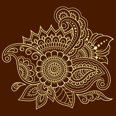Mehndi flower pattern for Henna drawing and tattoo. Decoration in ethnic oriental, Indian style.