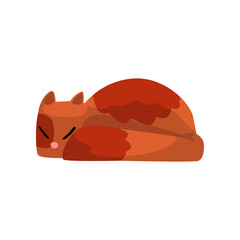 Cute red cat sleeping, funny pet character, furry human friend vector Illustration