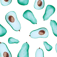 Watercolor seamless pattern with avocado