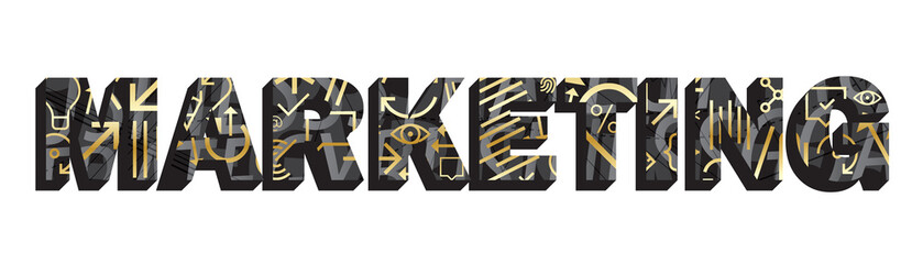 MARKETING gold and black geometric typography banner