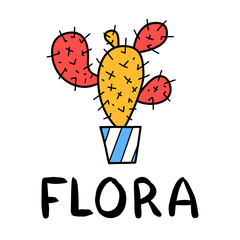 Hand draw cactus icon in doodle style for your design with lettering