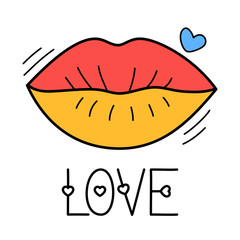 Hand draw love lip icon in doodle style for your design with lettering