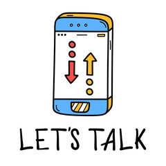 Hand draw phone talk icon in doodle style for your design with lettering