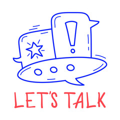 Hand draw chat bubble icon in doodle style for your design with lettering