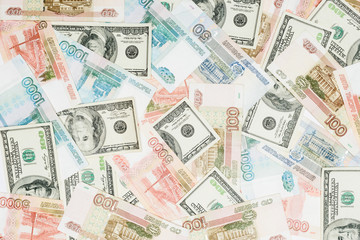 Fototapeta na wymiar seamless background with dollars and russian banknotes