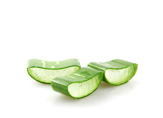 Close-Up Of Aloe Vera Slice On White Background